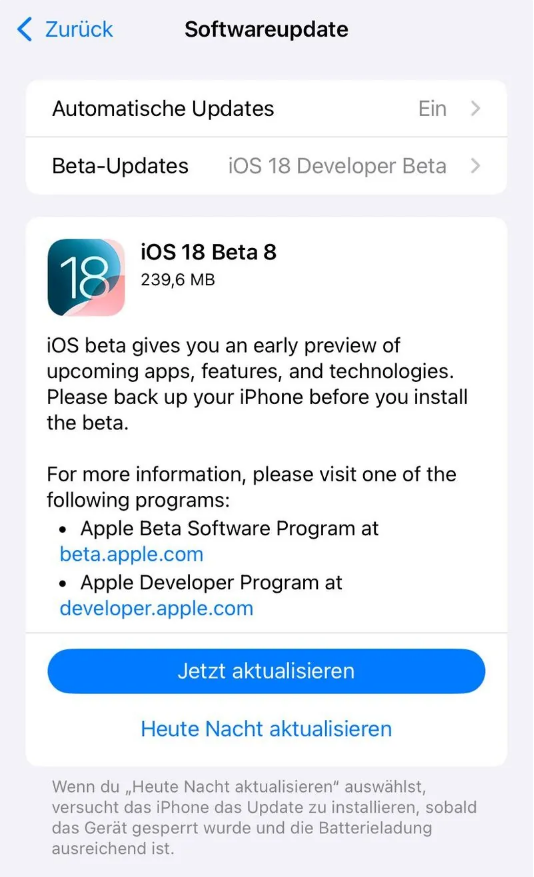 南岳苹果手机维修分享苹果 iOS / iPadOS 18 开发者预览版 Beta 8 发布 